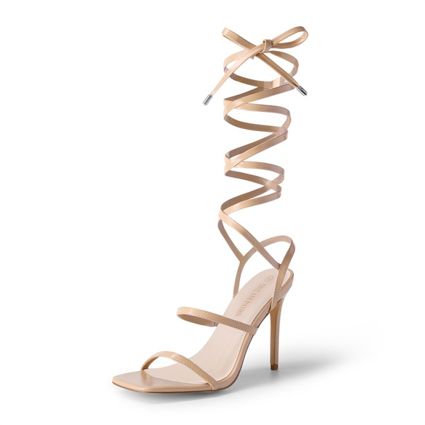 Square Toe Strappy Stilletos Heels - NUDE -  0